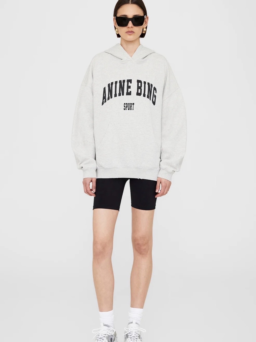 Anine Bing Light Gray Logo Hooded Sweatshirt